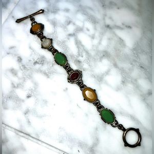 Lucky Brand Citrine Gemstone Antique Gold Link Toggle Bracelet 7 3/4"